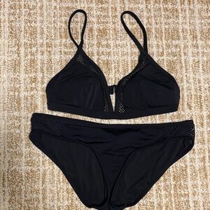 J. Crew Black Bikini Set with Mesh Detail